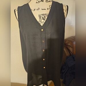 Maurices Womans Sheer Sleeveless Black Button Up Blouse Size L